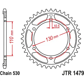 Řetězová sada pro motocykl Řetězová rozeta JT JTR 1479-47ZBK 47 zubů, 530 Černý zinek JTR1479.47ZBK
