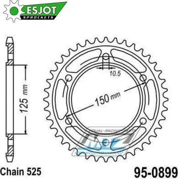 Řetězová sada pro motocykl Rozeta ocelová (převodník) 0899-42zubů ESJOT 50-29032-42 - KTM 950 Super Enduro R + 950 LC8 Adventure + 990 Adventure + 1050 Adventure + 1090 Adventure + 1190 Adventure + 1290 Superadventure 95-0899-42-ES