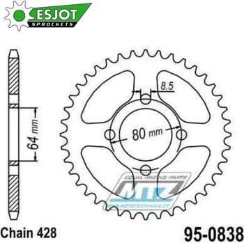 Řetězová sada pro motocykl Rozeta ocelová (převodník) 0838-41zubů ESJOT 50-15015-41 - Yamaha YBR125+YB125 + DT100+F1Z 110 + RD125+RS100+RS125DX+RSX100 + YBA125 Enticer + T105+T110+T115 Crypton R + 135 Crypton X + Suzuki DRZ50+D 95-0838-41-ES