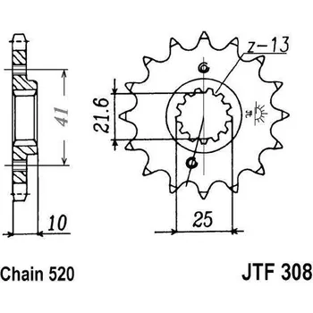 Řetězová sada pro motocykl Řetězové kolečko JT JTF 308-15RB 15 zubů, 520 pogumované HONDA NX 650 Dominator 1990-2001