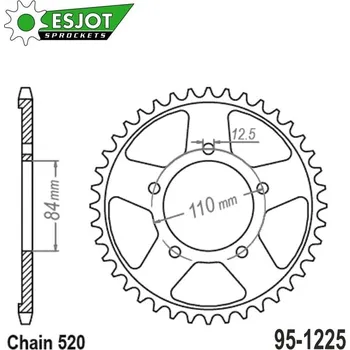 Řetězová sada pro motocykl Rozeta ocelová (převodník) 1225-41zubů ESJOT 50-32161-41 - Honda CMX300 Rebel / 17-20 + CMX500 Rebel / 17-20 + CB500X / 19-21 + CB500XA 95-1225-41-ES
