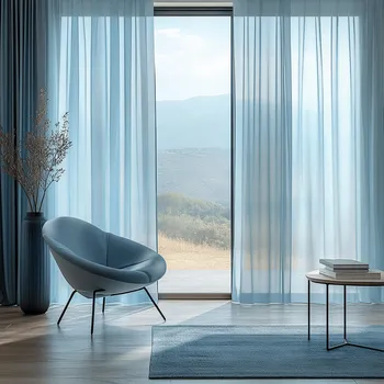 Voál s olůvkem výška 300 cm, SVĚTLE MODRÝ