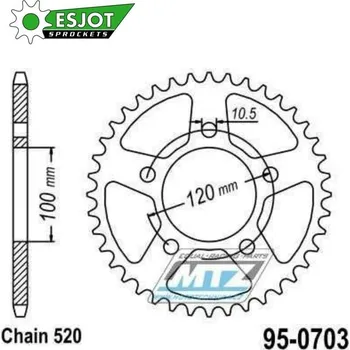 Řetězová sada pro motocykl Rozeta ocelová (převodník) 0703-40zubů ESJOT 50-32125-40 - Aprilia 125RS / 06-12 + 1000RSV R / 04-09 + 1000RSV4 Factory / 09-14 + 1000RSV Mille / 98-03 + 650 Pegaso Strada / 05-09 + 650 Pegaso Trail / 95-0703-40-ES