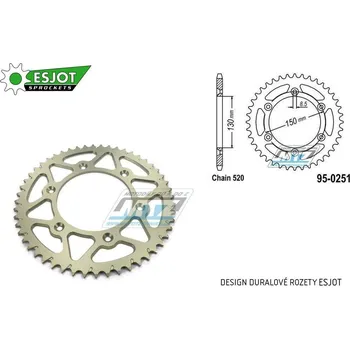 Řetězová sada pro motocykl Rozeta řetězová (převodník) Dural 0251-51zubů ESJOT 51-32001-51 - barva stříbrná - Yamaha YZ125+YZ250 + YZF250+YZF400+YZF426+YZF450+YZF450X + WRF250+WRF400+WRF426+WRF450 + TTR230 + Honda XR250+XR350+X AL-0251-51-ES