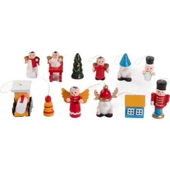 Vánoční ozdoba DŘEVĚNÉ OZDOBY NA VÁNOČNÍ STROMEK BAREVNÁ SADA 12 KS