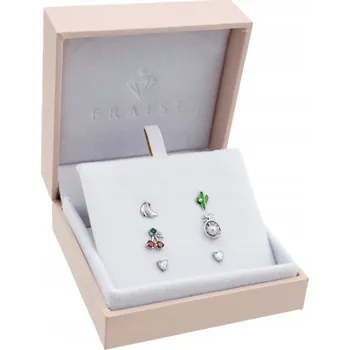 Náušnice Fraise Stříbrné 925 Ovocné náušnice puzetky se zirkony, barevné, 3 PÁRY