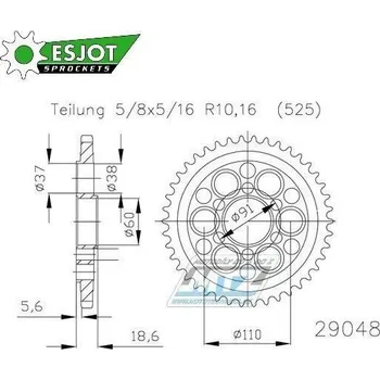Řetězová sada pro motocykl Rozeta ocelová (převodník) 29048-41zubů ESJOT 50-29048-41 - Ducati 1103 Panigale V4 + 1103 Panigale SP ABS + 1103 Streetfighter V4 ABS + 1199 Panigale + 1200 Monster ABS + 1299 Panigale 50-29048-41