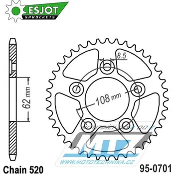 Řetězová sada pro motocykl Rozeta ocelová (převodník) 0701-42zubů ESJOT 50-32055-42 - Aprilia 125 AFI Extrema + 125RS Replica + 125RS Extrema + 125 Tuareg Wind AE + 125 Tuono + Cagiva 125 Mito Evolution + 125 Raptor + 125 Mito CAGIVA Mito 125 1990-2006