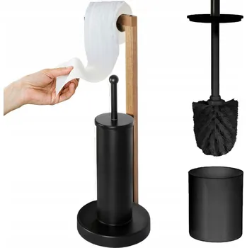 WC štětka Erga Aurora Small Black, toaletní WC kartáč s dřevěným držákem na WC papír na postavení 19x19x56 cm, hnědá-černá, ERG-SEP-1340STLAZSBLA