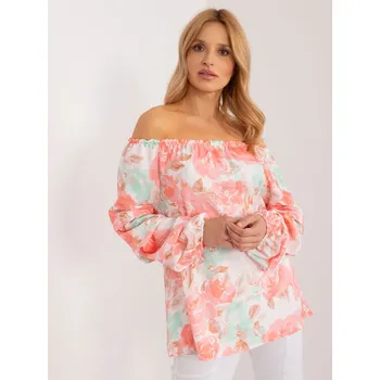 Dámská tunika Broskvová květinová halenka s dlouhým rukávem WN-