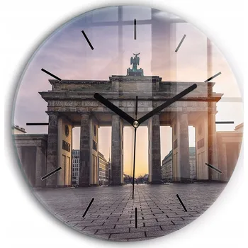 Hodiny Moderní skleněné nástěnné hodiny Braniborská brána kulatý průměr 30 cm