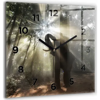 Hodiny Skleněné hodiny s potiskem Tiché Klasické Nástěnné Slon v džungli 60x60