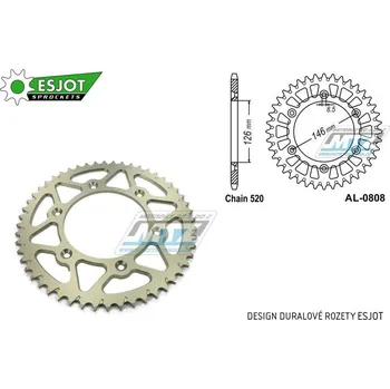 Řetězová sada pro motocykl Rozeta řetězová (převodník) Dural 0808-47zubů ESJOT 51-32041-47 - barva stříbrná - Suzuki RM125 / 80-11+RM250 / 82-12+RMX250 / 89-00+RMZ250 / 07-20+RMZ450 / 05-20+RMX450Z / 10-19+DRZ250 / 01-07+DR350 AL-0808-47-ES