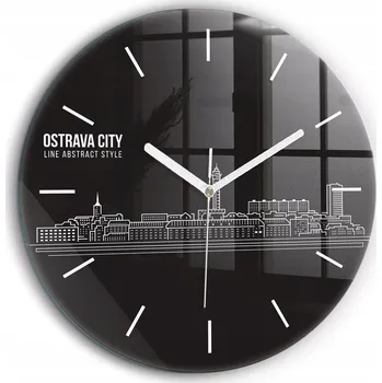 Hodiny Tichý nástěnný hodinový stroj Město Ostrava kresba bílé ručičky kulatý fi60 cm