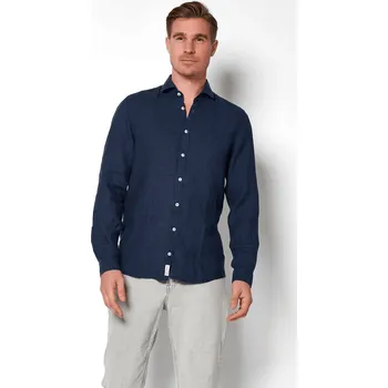 Pánská košile Pure by Hatico Lněná košile Pure - navy velikost: 45/46, délka rukávu: dlouhý rukáv