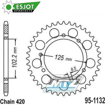 Řetězová sada pro motocykl Rozeta ocelová (převodník) 1132-53zubů ESJOT 50-13024-53 - Rieju 50 RR + Bultaco 50 Lobito+50 Astro SM + Derbi 50 Senda R DRD+50 Senda SM DRD + Gilera 50 RCR + Aprilia 50 RX Factory DERBI Senda 50 SM 2003-2012