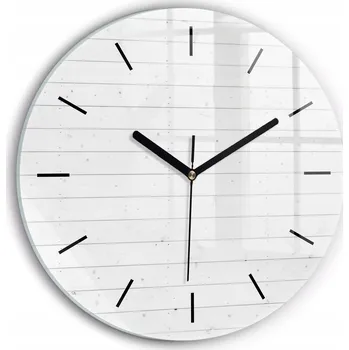 Hodiny Moderní skleněné foto hodiny na zeď Dřevěné panely vzor kulatý průměr 30 cm