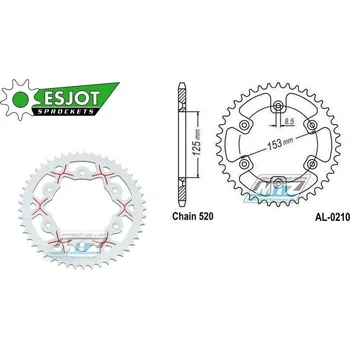 Řetězová sada pro motocykl Rozeta řetězová (převodník) Dural 0210-48zubů ESJOT 53-32045-48WR - barva bílá - Honda CR125+CR250+CR500 + CRF250R+CRF250X+CRF450R+CRF450X+CRF450RX+CRF450L + CRM250+CRF150F + CRF230F / 03-21 + XR250S+ AL-0210-48-WR