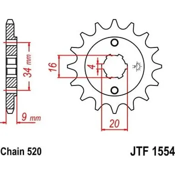 Řetězová sada pro motocykl Řetězové kolečko JT JTF 1554-13 13 zubů, 520 HYOSUNG GT 250i Naked 2009-2015