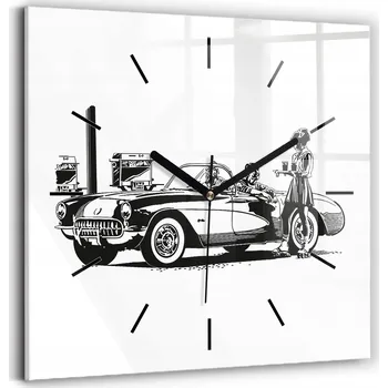 Hodiny Skleněné hodiny s potiskem Moderní nástěnné hodiny Retro Ilustrace 30x30