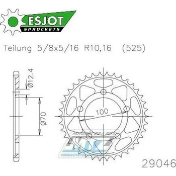 Řetězová sada pro motocykl Rozeta ocelová (převodník) 29046-45zubů ESJOT 50-29046-45 - BMWS1000RR HP4 / 13-14 50-29046-45