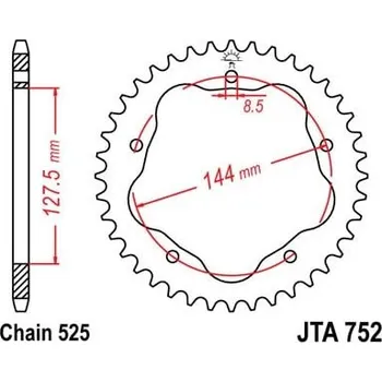 Řetězová sada pro motocykl Hliníková řetězová rozeta JT JTA 752-45BLK 45 zubů, 525 černá JTA752.45BLK
