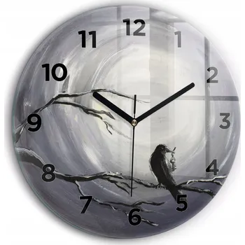 Hodiny Skleněné nástěnné hodiny do obýváku S Potiskem Havran v měsíčním světle průměr 60 cm