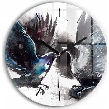 Hodiny Moderní skleněné foto hodiny na zeď Malovaní ptáci kulatý průměr 30 cm