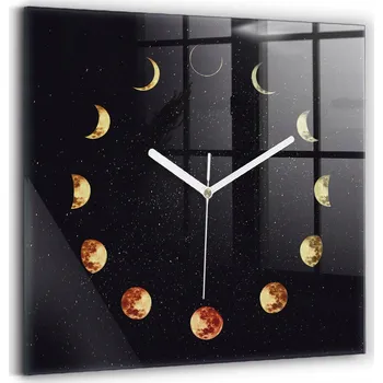 Hodiny Skleněné Hodiny s potiskem Tichý Mechanismus Loft Nástěnné Fáze Měsíce 30x30