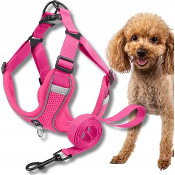 Vodítko pro psa POSTROJ step-in pro malého psa, BEZ TLAČENÍ, prodyšné HUB+ VODÍTKO růžové L