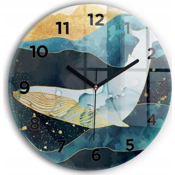 Hodiny Moderní skleněné nástěnné hodiny s fotografií Abstraktní velryba kulatý velryba 30 cm