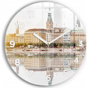 Hodiny Ozdobné nástěnné hodiny s krásnou grafikou Řeka Hamburg Německo kulatý průměr 30 cm