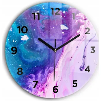 Hodiny Moderní skleněné foto hodiny na zeď Barevné pozadí černé ručičky průměr 60 cm