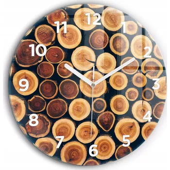 Hodiny Moderní skleněné nástěnné hodiny s potiskem Dřevo bílé ručičky fi60 cm