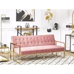 pohovka růžová sametová prošívaná 3místná rozkládací se zlatým rámem v retro stylu Beliani