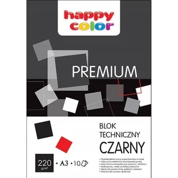 Blok Blok SZTYWNY Czarny Kolorowy Bloki Techniczne A3 10 listů Happy Color