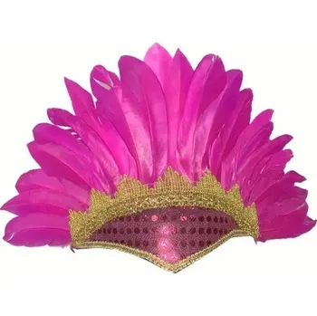 Karnevalový doplněk Čelenka s peřím růžovo červená