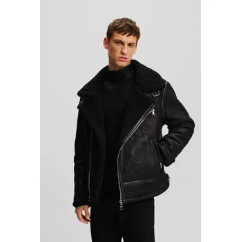 BUNDA KARL LAGERFELD FAUX LEATHER SHEARLING JACKET BLACK