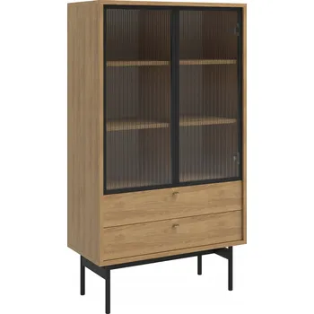 Komoda Vitrina černá, dub, zlatá matná 150 x 85 x 41 cm Selsey