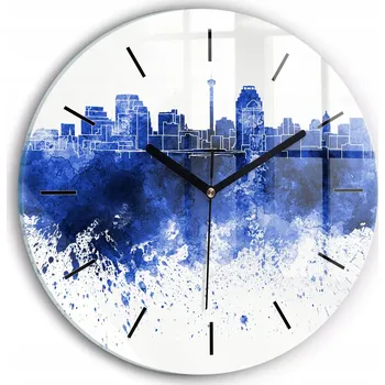 Hodiny Moderní skleněné nástěnné hodiny s potiskem San Antonio akvarely průměr 30 cm