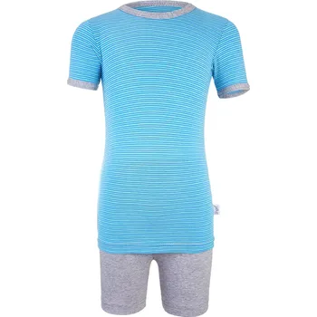 Chlapecké pyžamo Little Angel Pyžamo KR Outlast® - pruh modrožlutý/šedý melír Velikost oblečení: 128