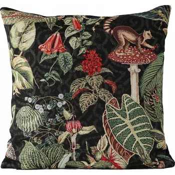 Polštář Polštář 50x50 cm Povlak Černý Gobelínový Lemur Zebra Listy Houby