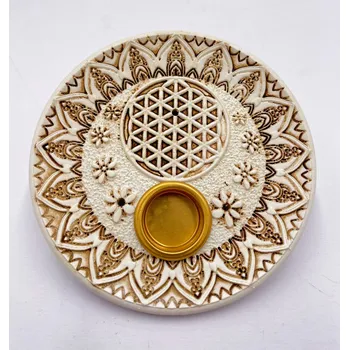 Vonná tyčinka Mani Bhadra Mani Bhadra Stojánek na vonné tyčinky a kužely Flower of Life (bílý), 10 cm