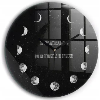 Hodiny Moderní skleněné nástěnné hodiny Fáze Měsíce a nápis kulatý XXL průměr 60 cm
