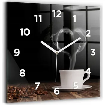 Hodiny Skleněné Hodiny s potiskem Tichý Mechanismus Loft Nástěnné - Horká Káva