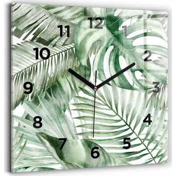 Hodiny Nástěnné hodiny z tvrzeného skla s motivem malovaných listů rostlin
