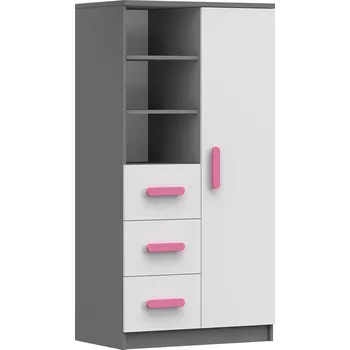 Knihovna Regál 80 3S1D SMYK II - 05, Šedá/Bílá/Růžová