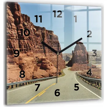 Hodiny Velké tvrzené skleněné hodiny s tichým mechanismem - Loft nástěnné hodiny Route 66 USA