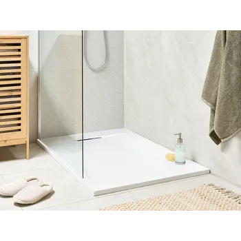 Sprchová vanička Sprchová vanička s odtokem bílá SMC 80 x 120 x 3 cm obdélníkový tvar efekt přírodního kamene minimalistický styl koupelna Beliani