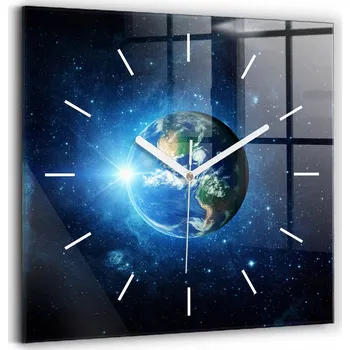 Hodiny Skleněné hodiny s tichým mechanismem, nástěnné, styl loft – Země a galaxie – NASA 30x30